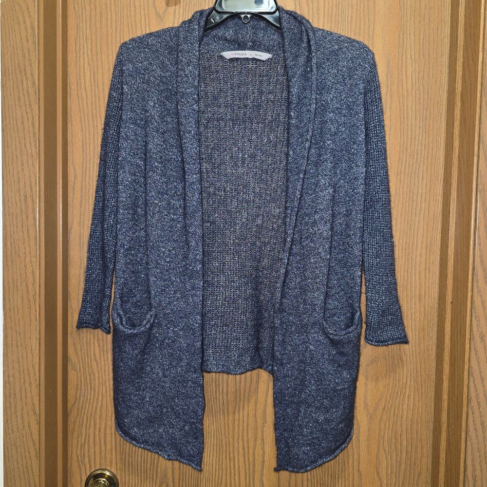Athleta Cabrillo Heathered Blue 50% Cashmere 50% Linen Draped Open Cardigan  XS